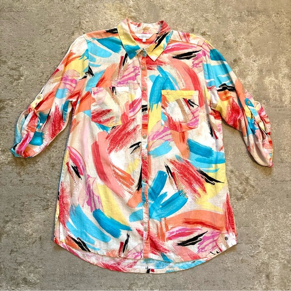 Northern Reflection Women’s Linen Blend Abstract Button-Up Shirt Size Medium - Picture 6 of 14